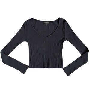 Topshop | EUC Ribbed Knit V Neck Long Sleeve Pullover Top Black Size 0